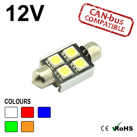 12v 36mm Festoon 4 SMD LED Bulb (canbus)