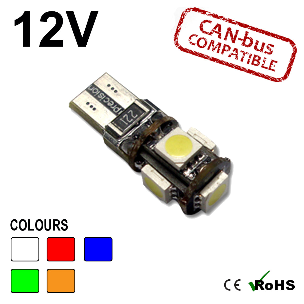 Cap Less Led Bulb 12v 501 5 SMD LED Capless Bulb (canbus) – Valley Lighting - Automotive ...